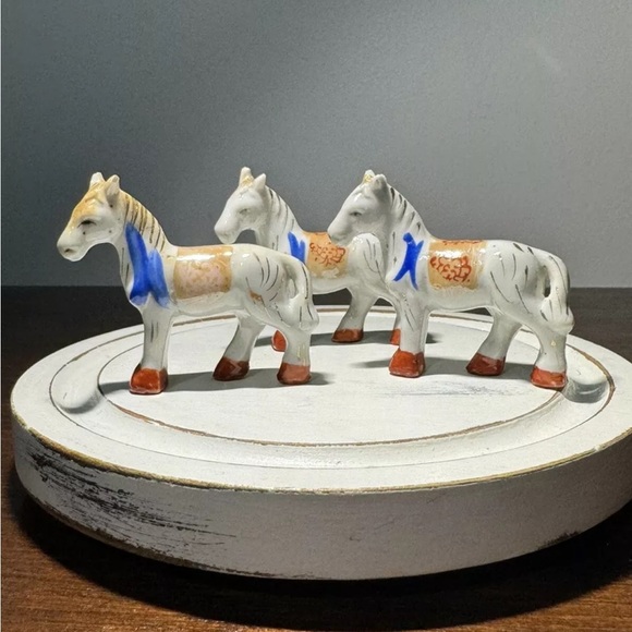 Vintage Other - VINTAGE Porcelain White Horse with Saddle Occupied Japan 2.75" X 2.5" Figure (3)